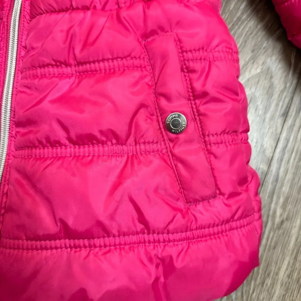 Tommy Hilfiger Pink Puffer Coat Jacket with Fur Hood Girls  5/6 Y